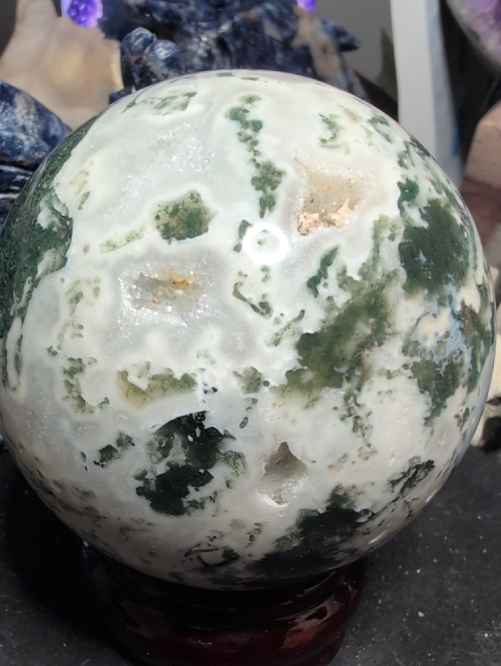Blue Green Moss Agate With Quartz Druzy